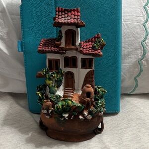 Handcrafted Ceramic Miniature House Planter - White, Terracotta, Green